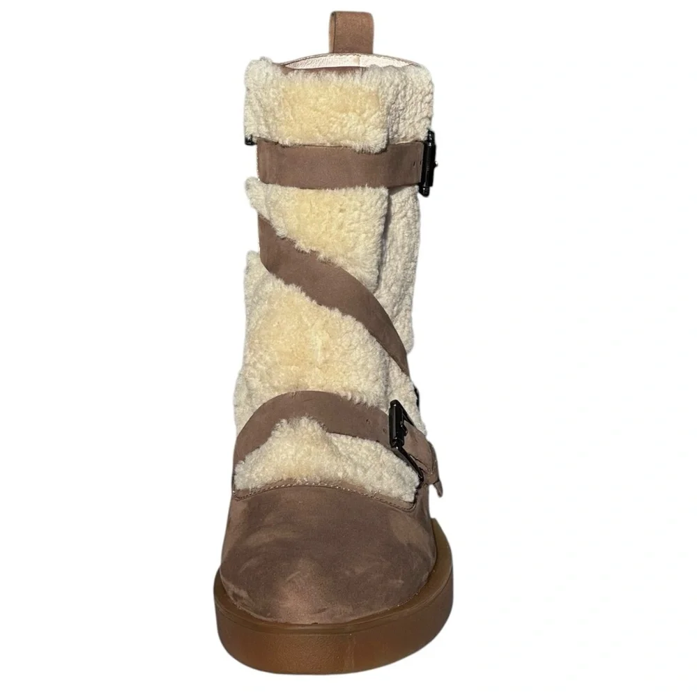 H Williams Nubuck Leather Shearling Ankle Boots Juneau Taupe Cream US 9 1/2 10